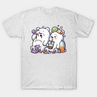 two polar bears drunk on boba T-Shirt